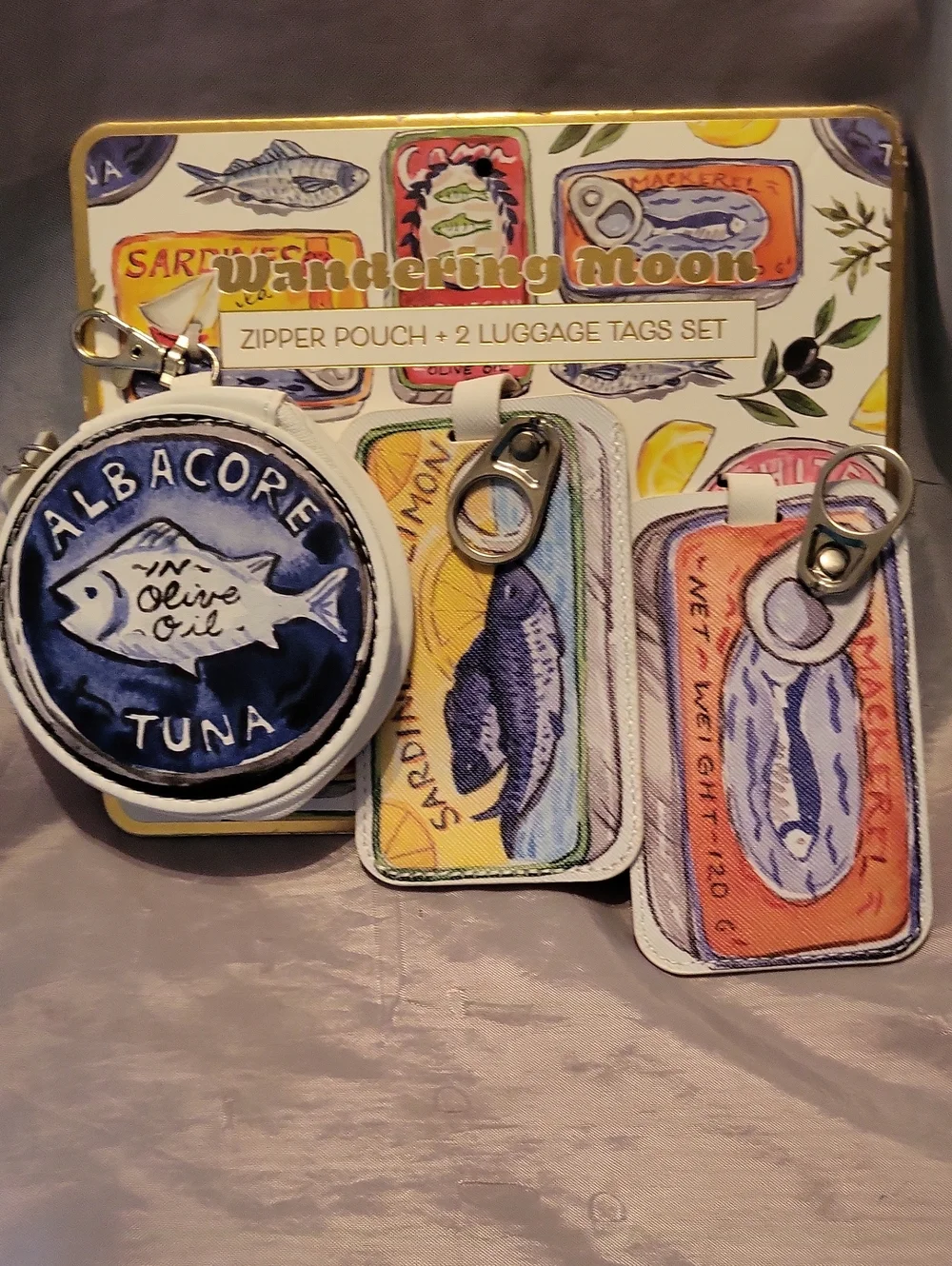 Albacore Tuna Zipper Pouch + Sardine Luggage Tags Set